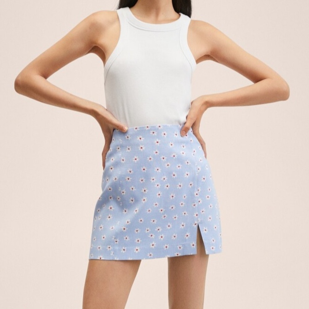 MANGO Floral Blue Skirt | Size S